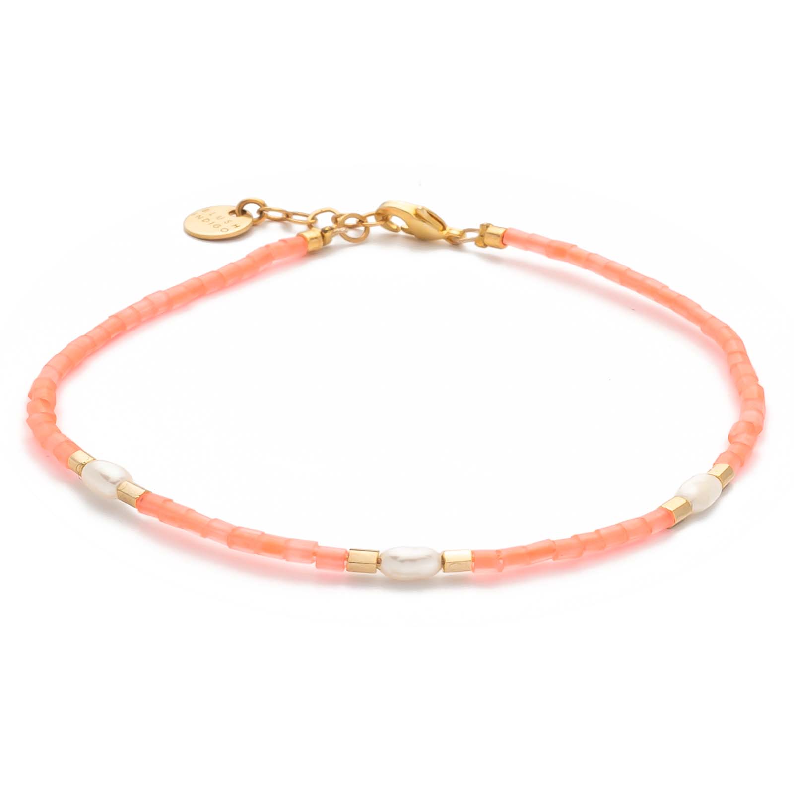 Armband Capri – Neon Coral 3 Süßwasserperlen