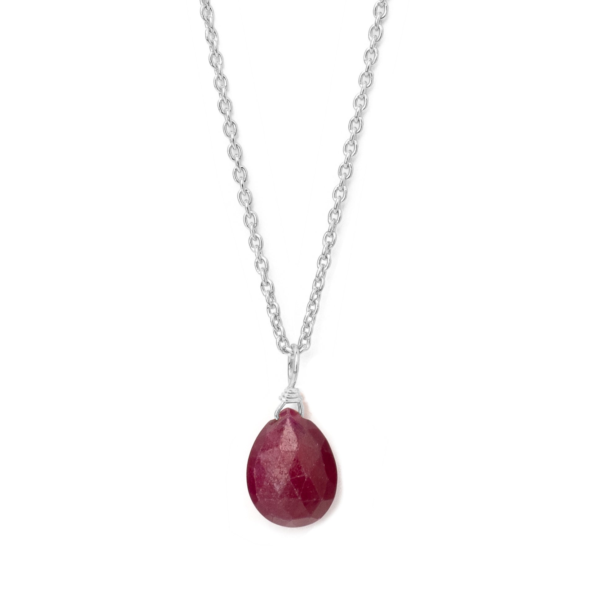 July Birthstone Necklace Ruby Silver